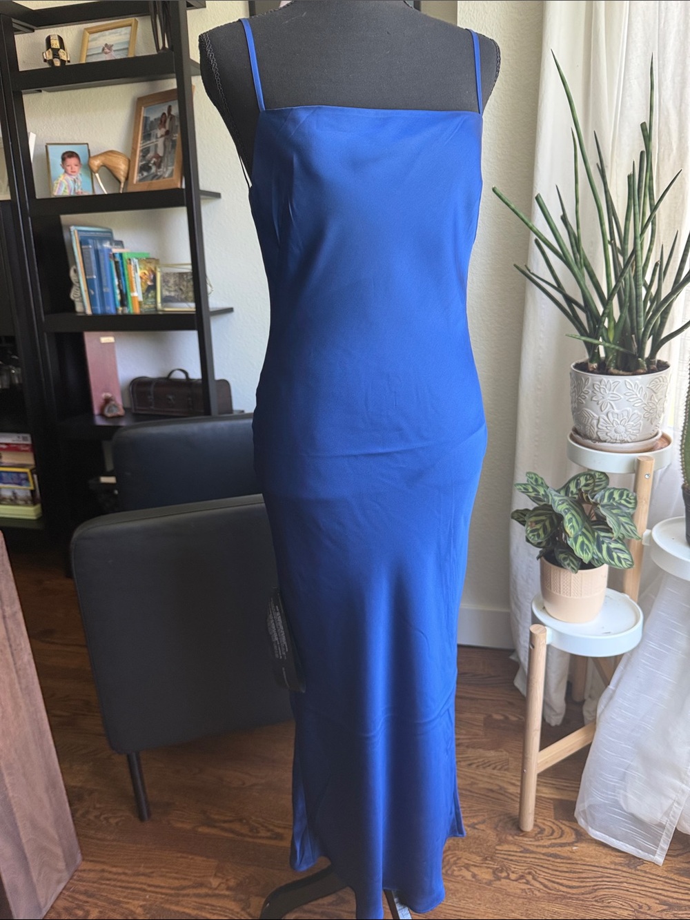 BCBGMaxAzria Cobalt Blue Slip Maxi Dress with Spaghetti Straps